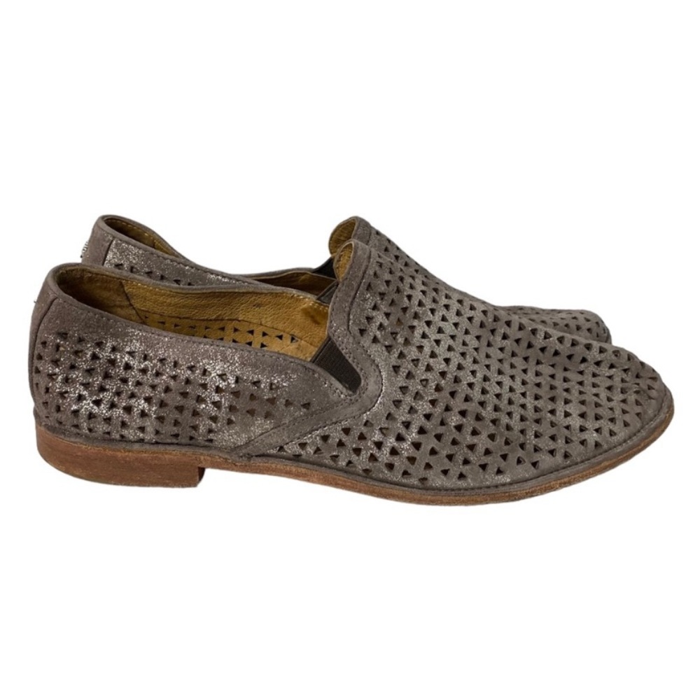 H.S. Trask Leather Metallic Perforated Slip-on Casual Comfort Shoes 9.5M